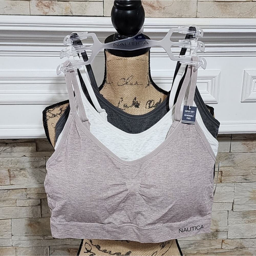 Nautica 3pk active athletic workout lounge bras bralettes plus size 2X new